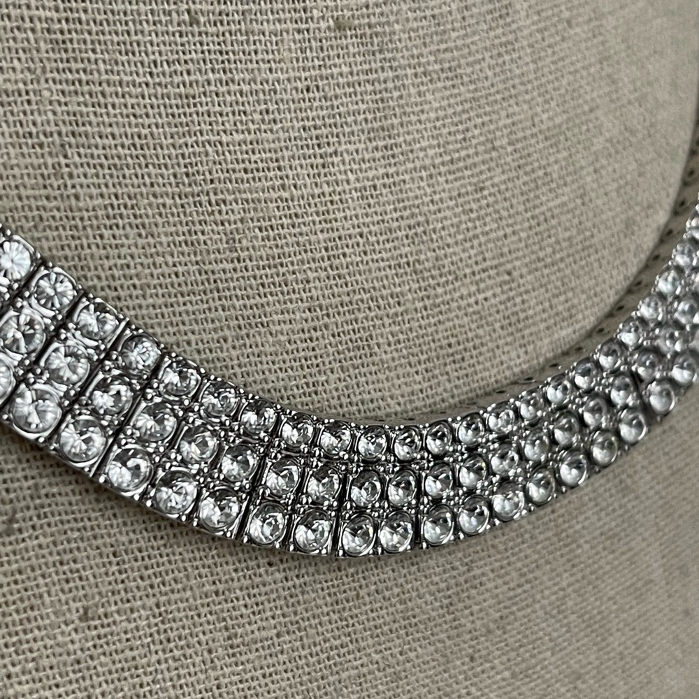 VTG Suzanne Somers Three Row Cubic Zirconia Rhinestone Necklace